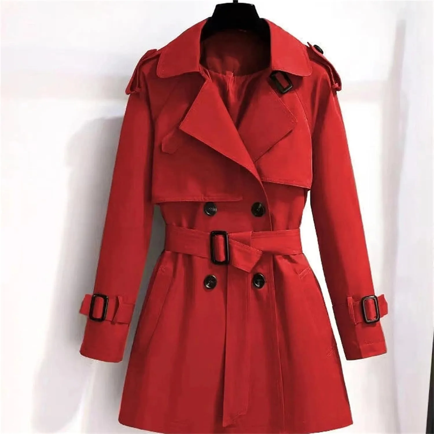 Women's Spring Trench Coat – Double-Breasted All-Match Casual Wind-Breaker Belted Loose Fit Medium Length Outerwear