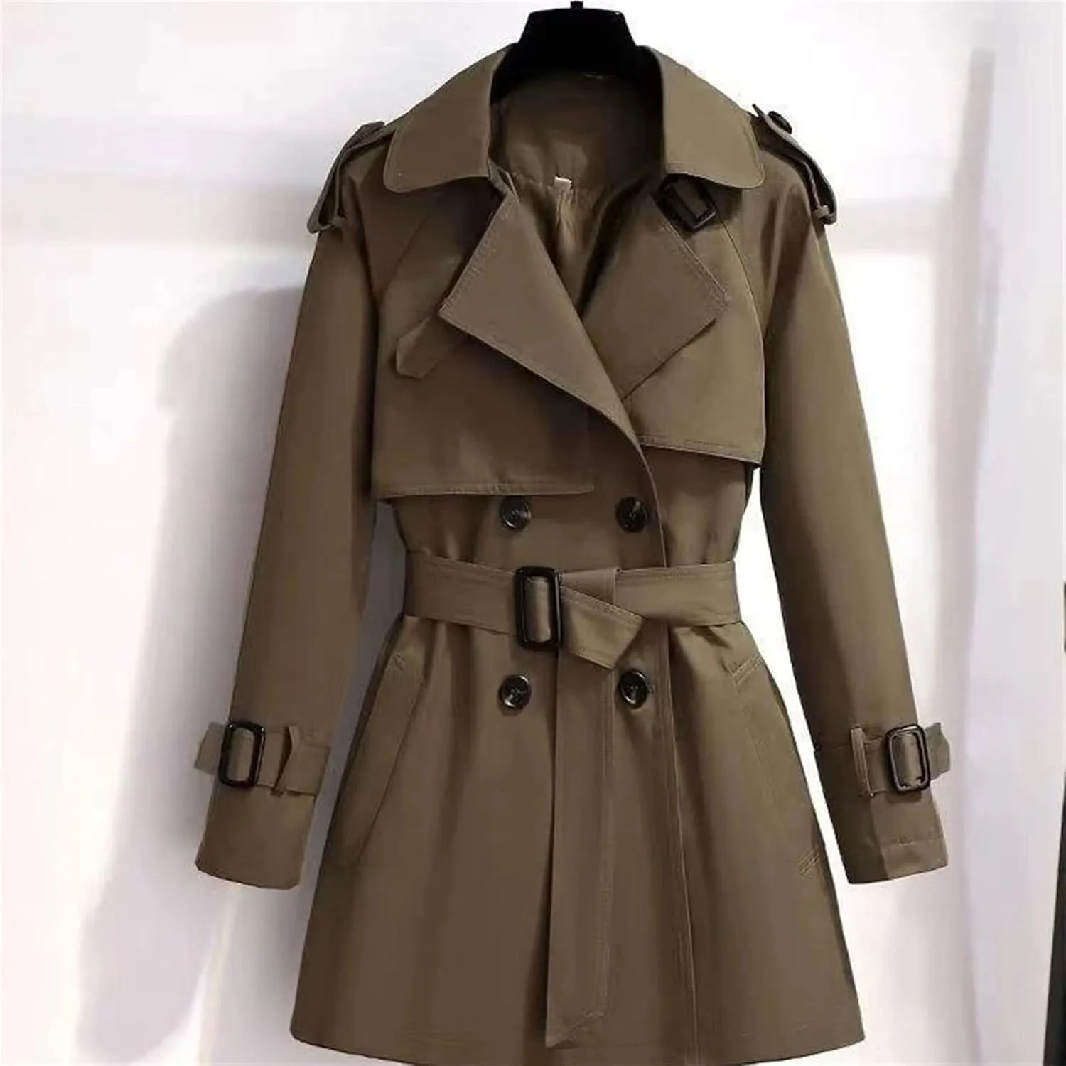 Women's Spring Trench Coat – Double-Breasted All-Match Casual Wind-Breaker Belted Loose Fit Medium Length Outerwear