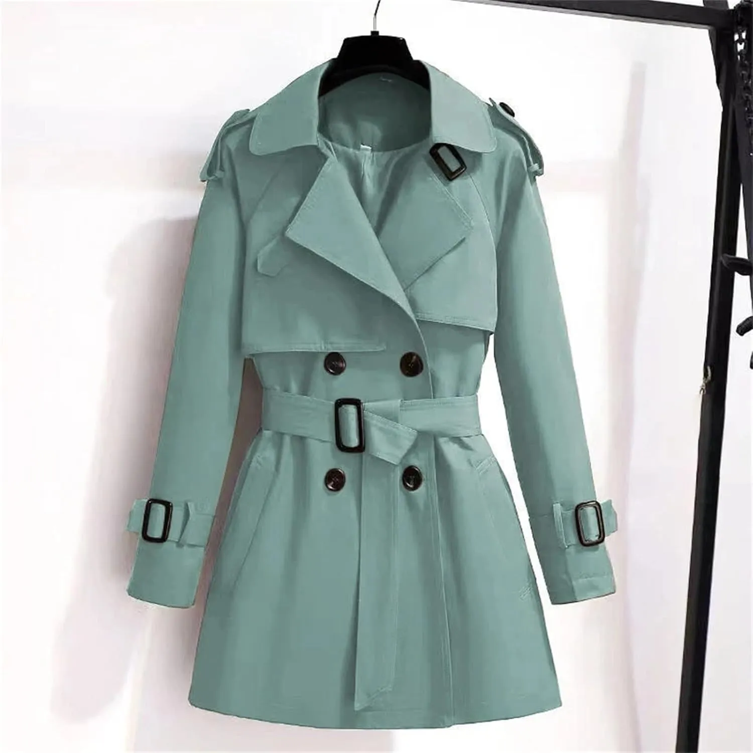 Women's Spring Trench Coat – Double-Breasted All-Match Casual Wind-Breaker Belted Loose Fit Medium Length Outerwear