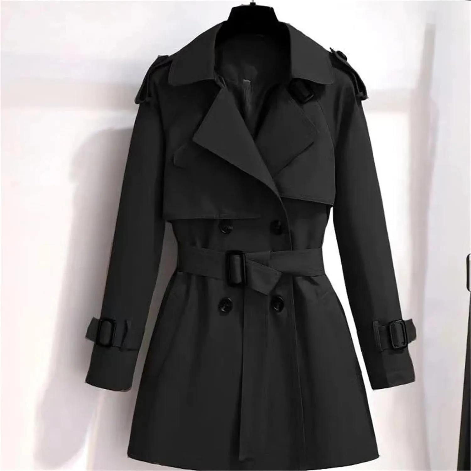 Women's Spring Trench Coat – Double-Breasted All-Match Casual Wind-Breaker Belted Loose Fit Medium Length Outerwear