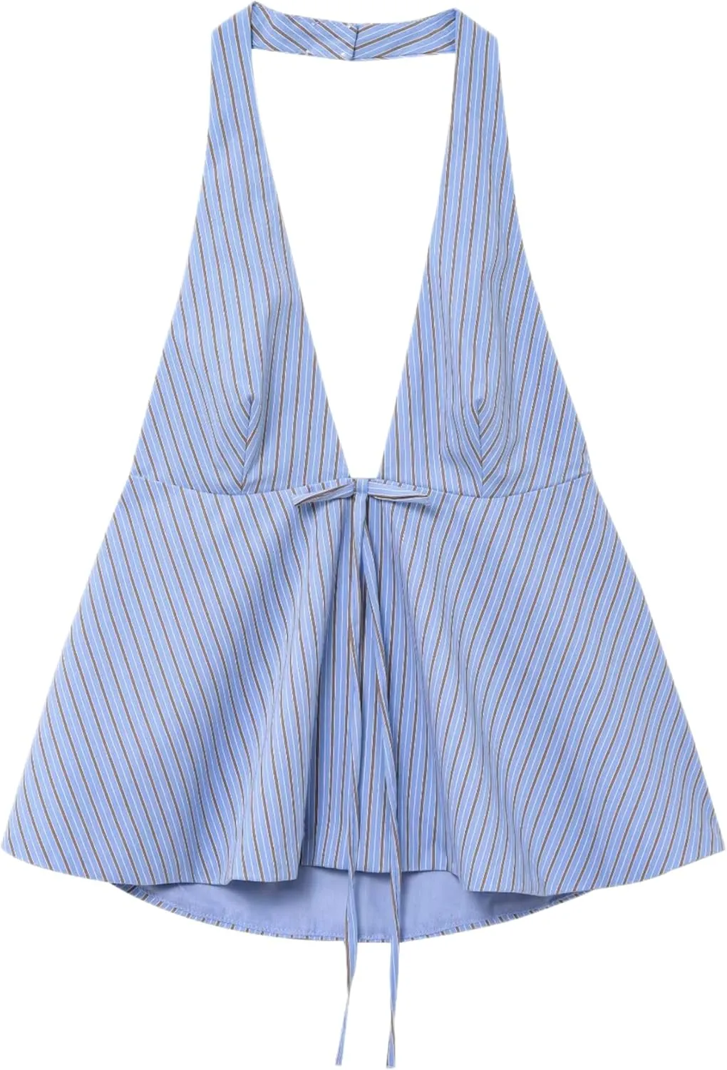 Women's Summer Sexy Deep V Neck Halter Tops Striped Tie Backless Sleeveless Peplum Crop Top