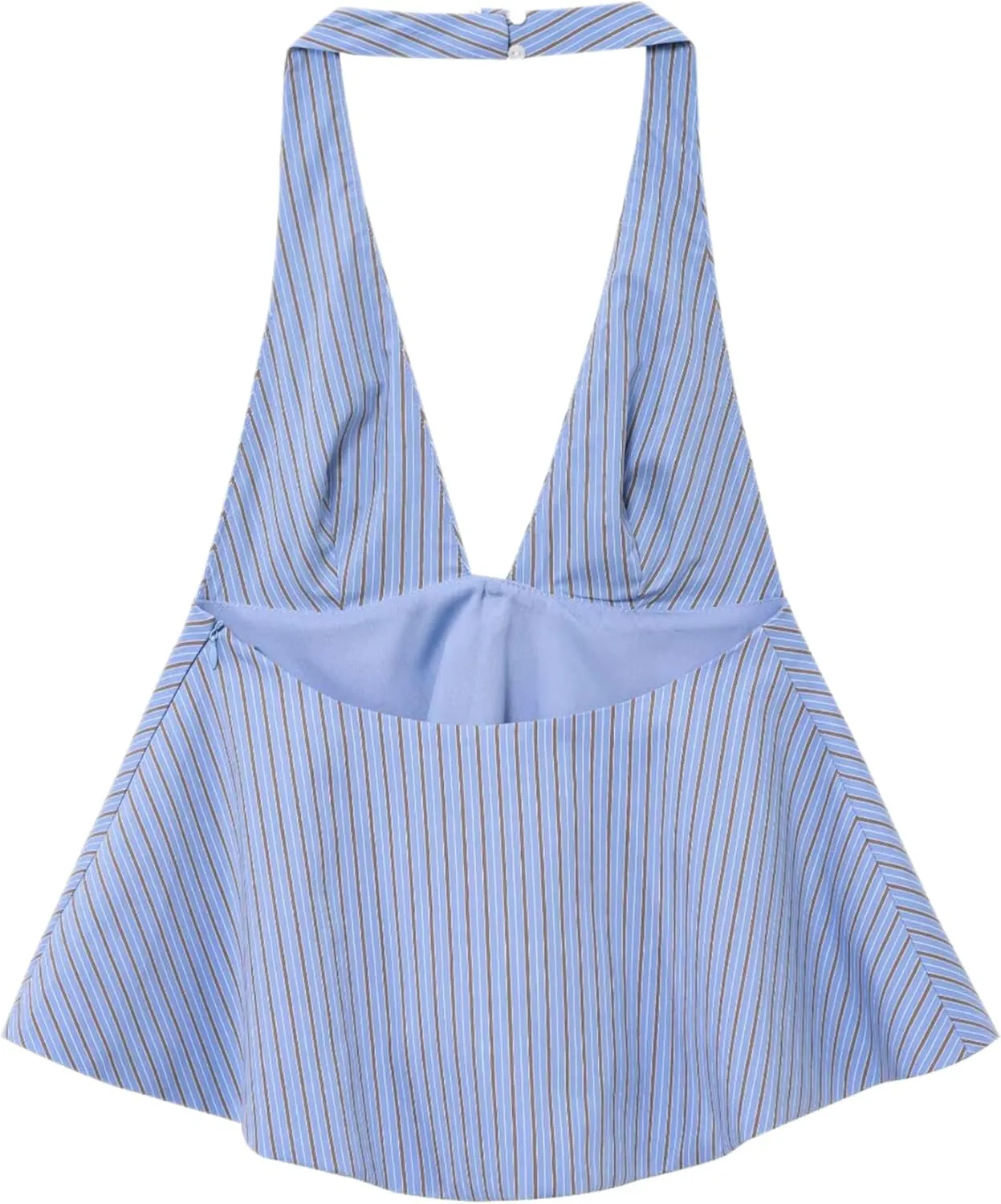 Women's Summer Sexy Deep V Neck Halter Tops Striped Tie Backless Sleeveless Peplum Crop Top