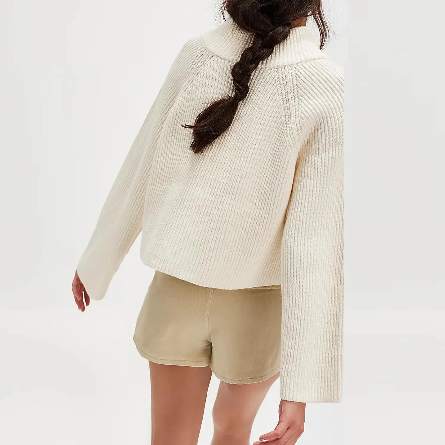 Womens Turtleneck Cropped Sweater Half Zipper Pullover Knit Oversized Sweater Fall Y2k Outfits