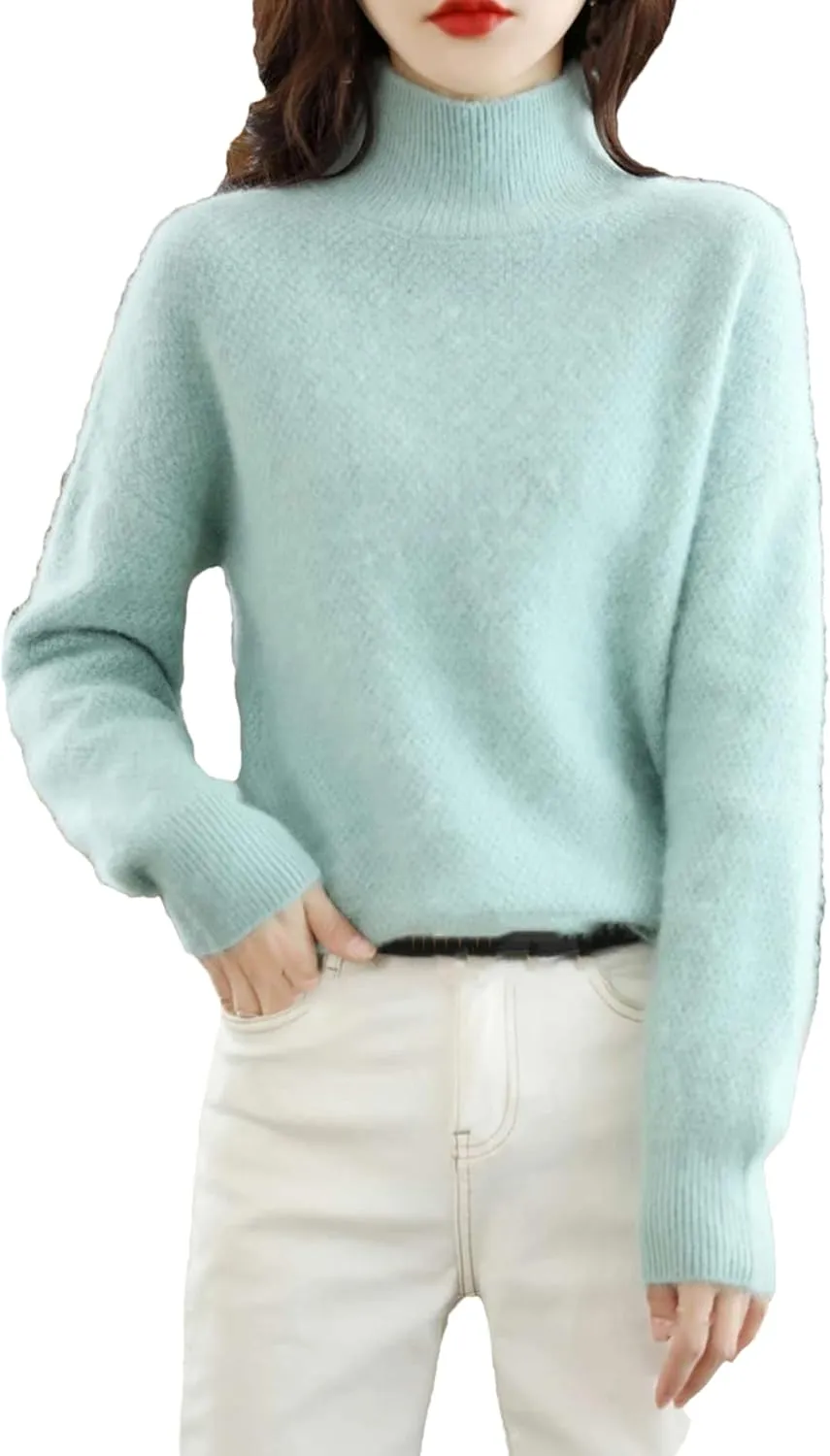 Women's Turtleneck Oversized Cashmere Sweater Thicken Knitted Pullover Loose Warm Basic Shirt
