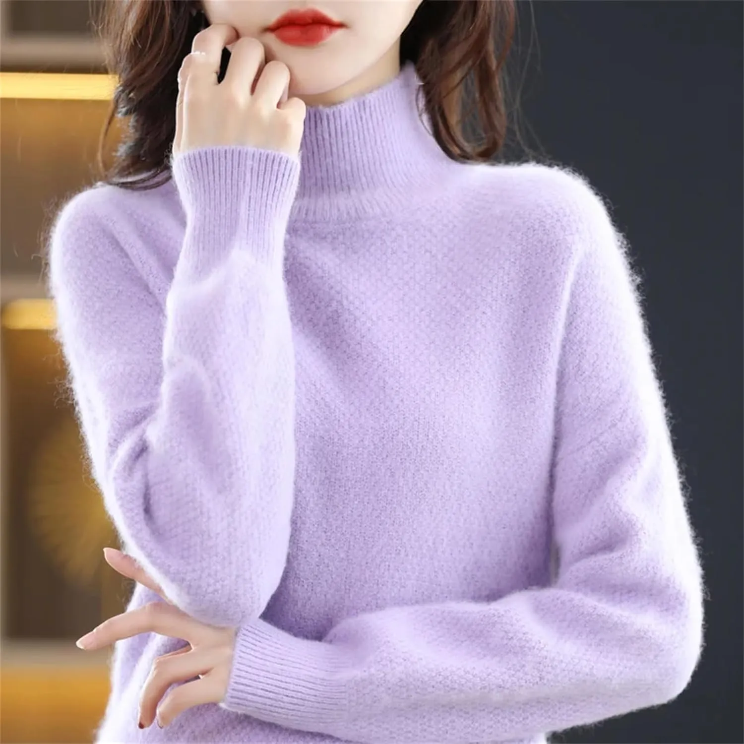 Women's Turtleneck Oversized Cashmere Sweater Thicken Knitted Pullover Loose Warm Basic Shirt