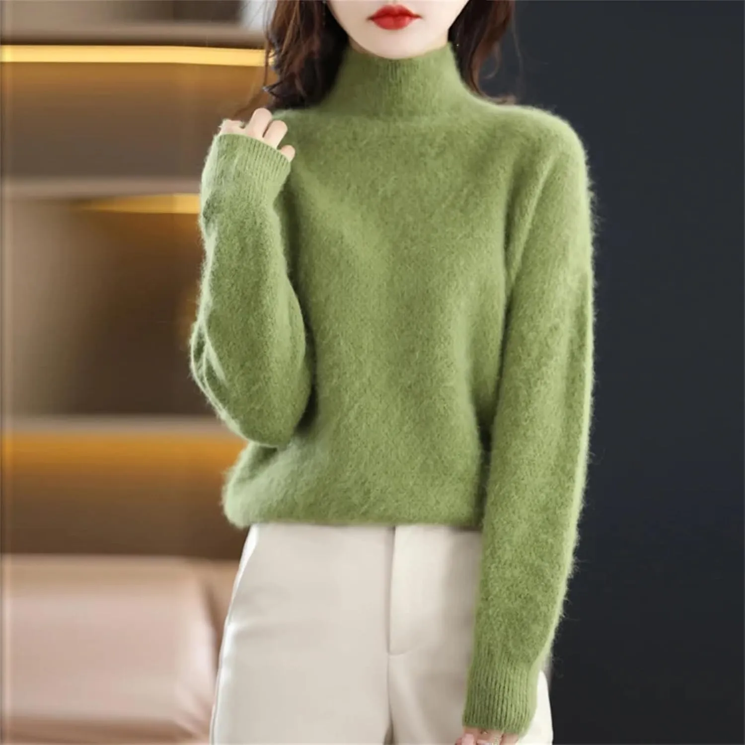 Women's Turtleneck Oversized Cashmere Sweater Thicken Knitted Pullover Loose Warm Basic Shirt