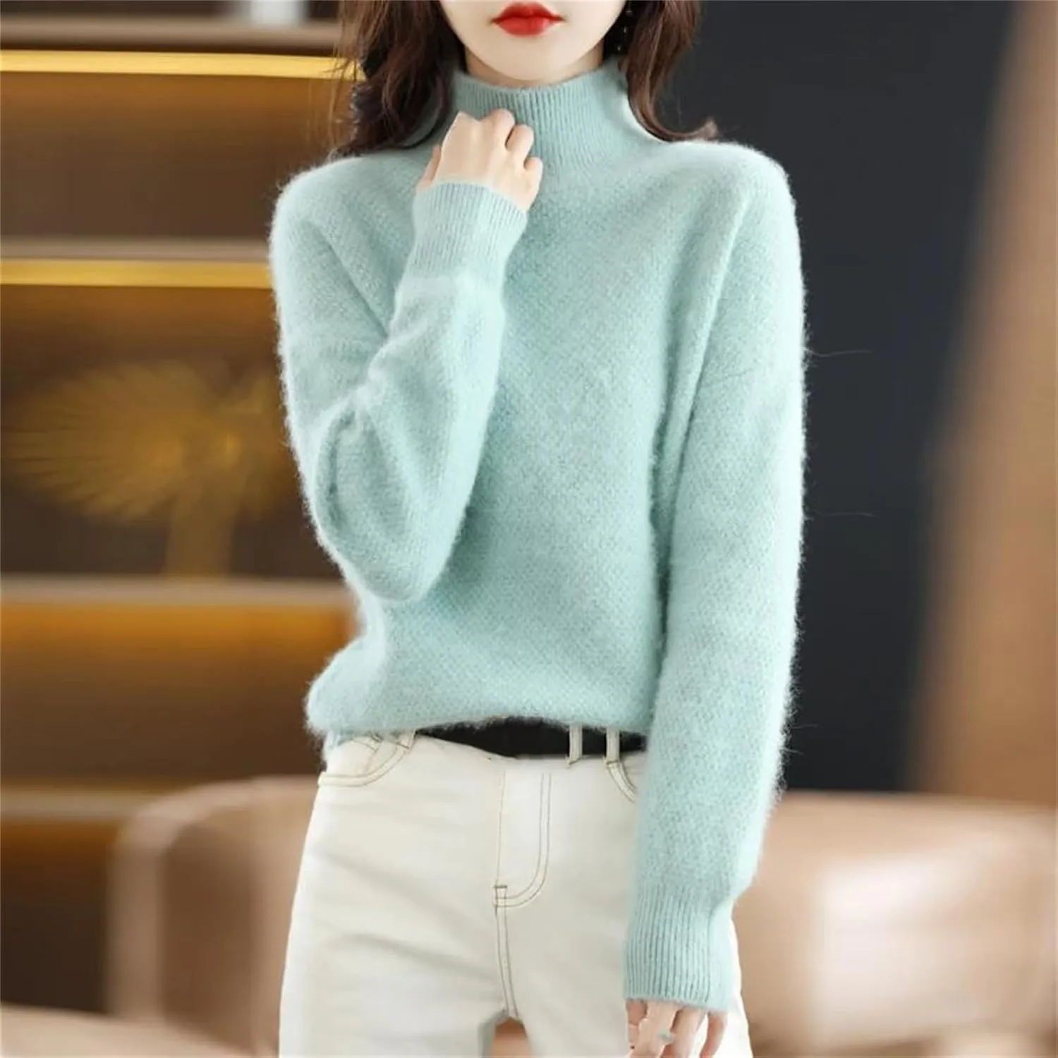 Women's Turtleneck Oversized Cashmere Sweater Thicken Knitted Pullover Loose Warm Basic Shirt
