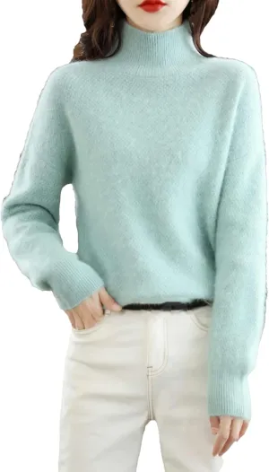 Women's Turtleneck Oversized Cashmere Sweater Thicken Knitted Pullover Loose Warm Basic Shirt