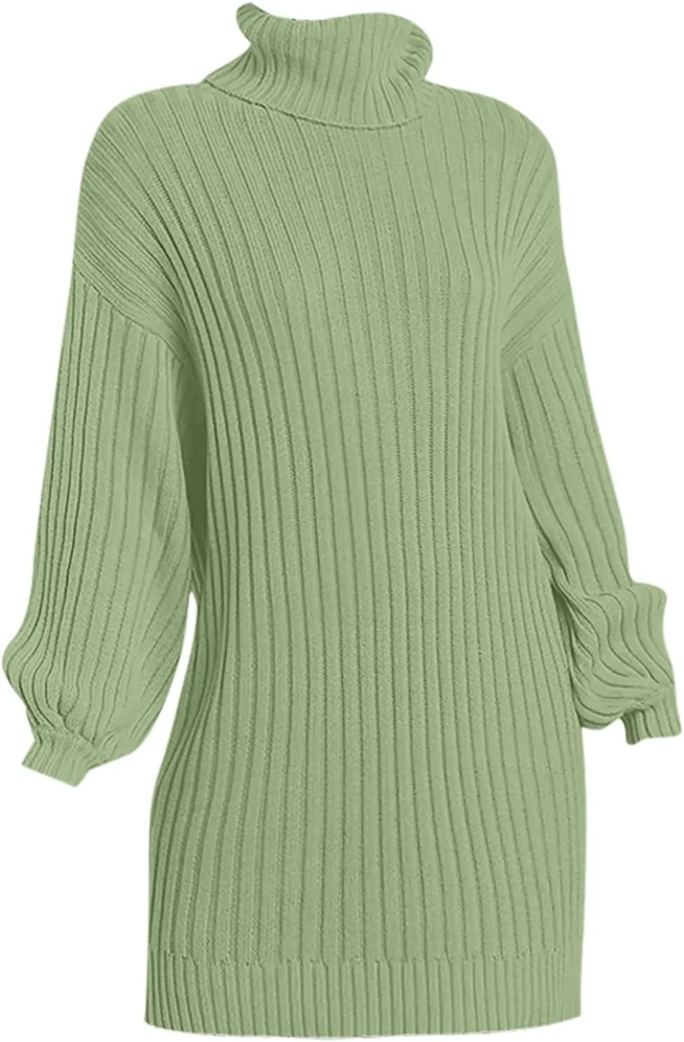 Womens Turtleneck Tunic Sweater Oversized Chunky Knit Jumper Tops Lantern Sleeve Sweater Dress Loose Casual Pullover Dresses