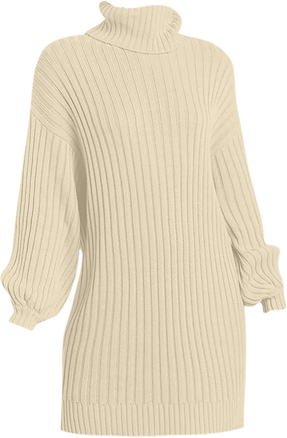 Womens Turtleneck Tunic Sweater Oversized Chunky Knit Jumper Tops Lantern Sleeve Sweater Dress Loose Casual Pullover Dresses