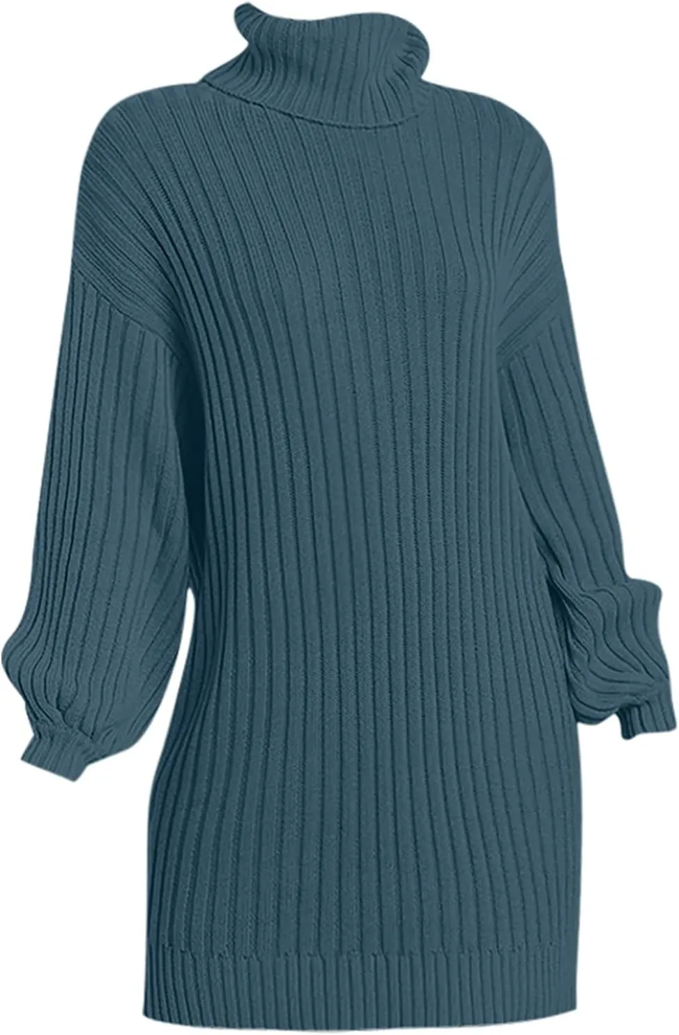 Womens Turtleneck Tunic Sweater Oversized Chunky Knit Jumper Tops Lantern Sleeve Sweater Dress Loose Casual Pullover Dresses