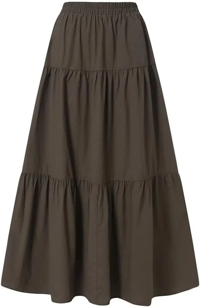 Womens Vintage Casual Pleated Skirt Harajuku Fashion High Waist Beach Party Long Skirt