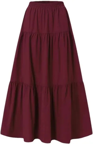 Womens Vintage Casual Pleated Skirt Harajuku Fashion High Waist Beach Party Long Skirt