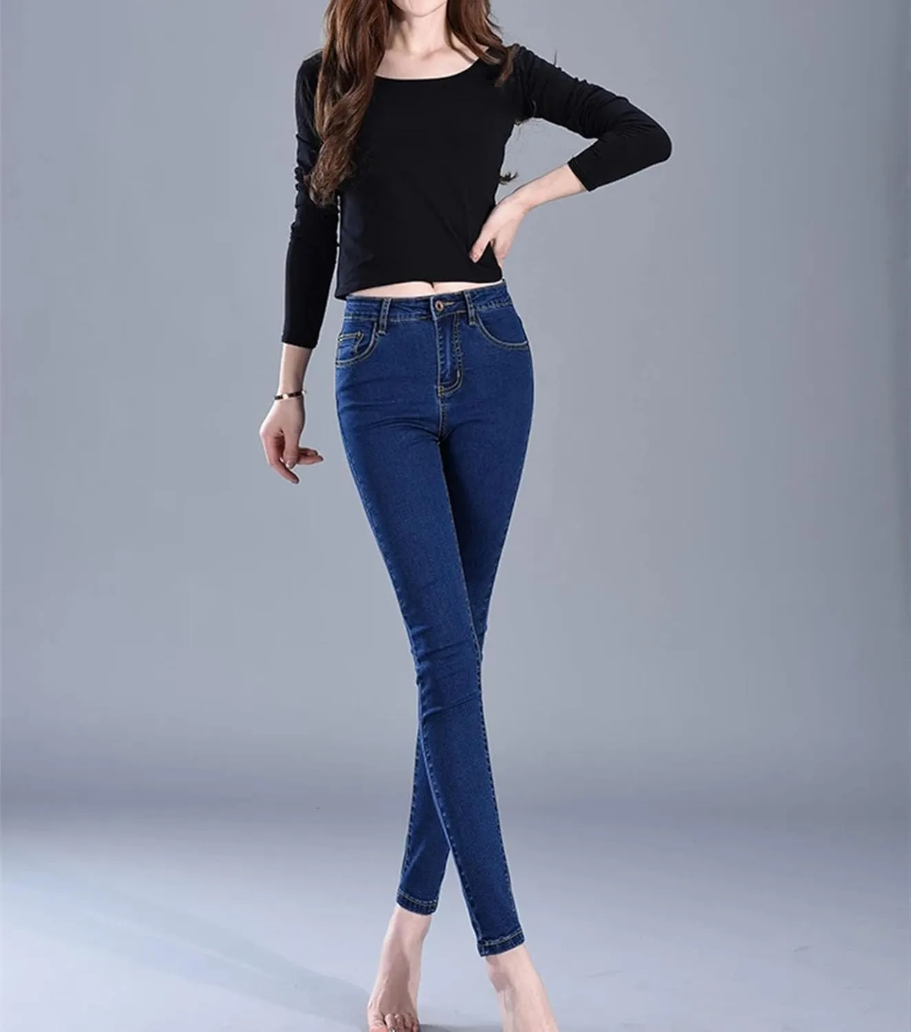 Womens Vintage Wide Leg Jeans Loose High Waist Trousers Stretch Skinny Casual Pencil Pants