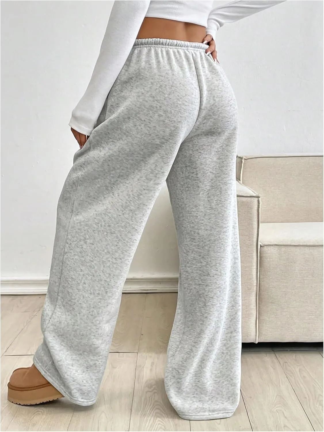 Women's Wide Leg Sweatpants Low Drawstring Waist Workout Track Pants Baggy Trousers