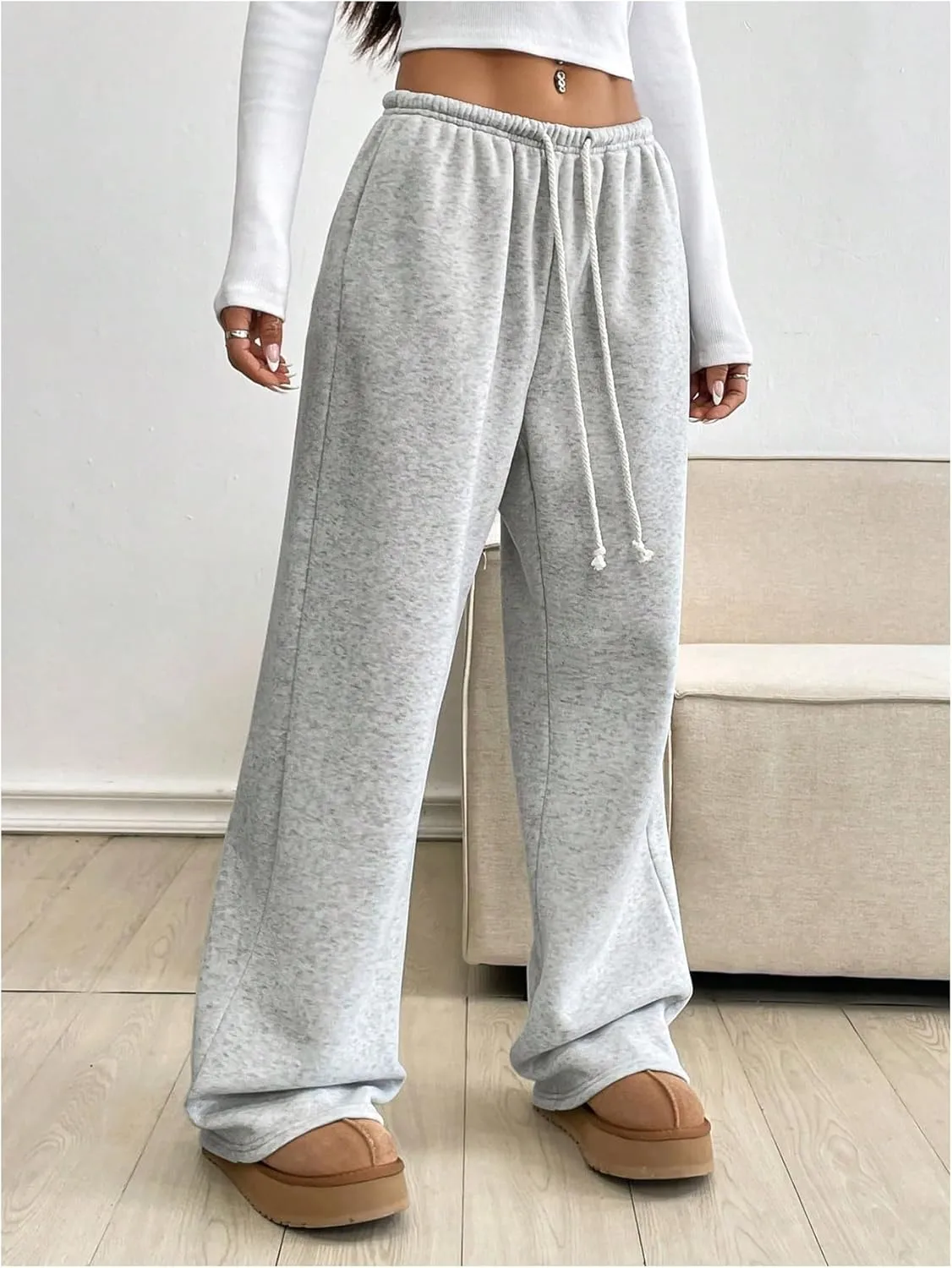 Women's Wide Leg Sweatpants Low Drawstring Waist Workout Track Pants Baggy Trousers