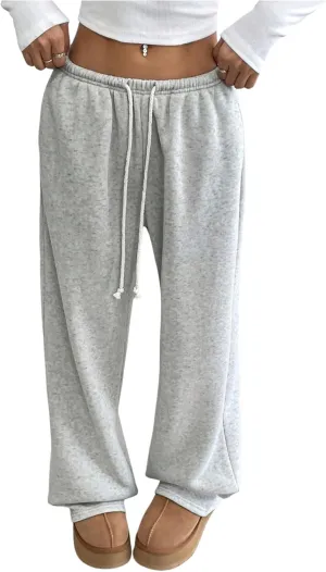 Women's Wide Leg Sweatpants Low Drawstring Waist Workout Track Pants Baggy Trousers