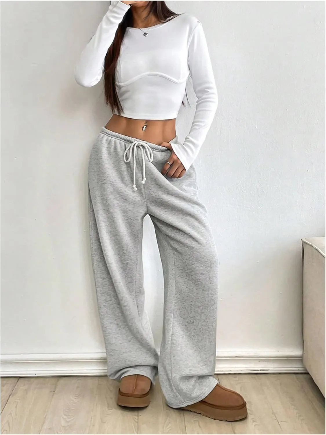 Women's Wide Leg Sweatpants Low Drawstring Waist Workout Track Pants Baggy Trousers