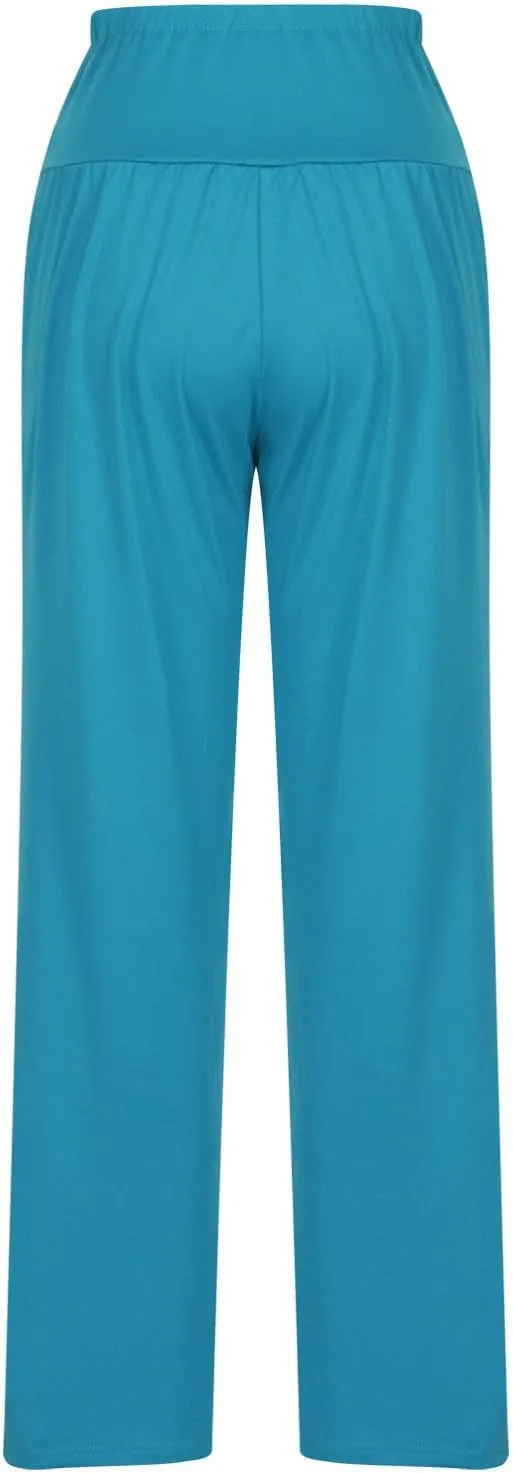 Womens Yoga Pants Workout Running Elastic High Waisted Stretch Wide Leg Joggers Side Split Tie Knot Hem Lounge Pants