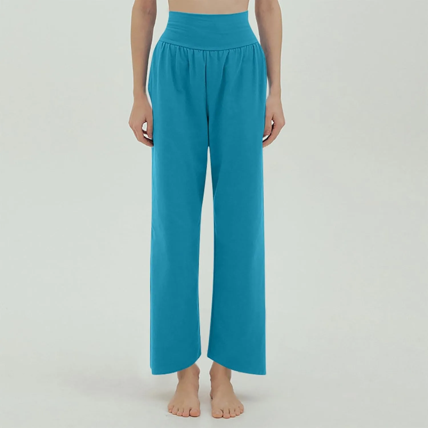 Womens Yoga Pants Workout Running Elastic High Waisted Stretch Wide Leg Joggers Side Split Tie Knot Hem Lounge Pants