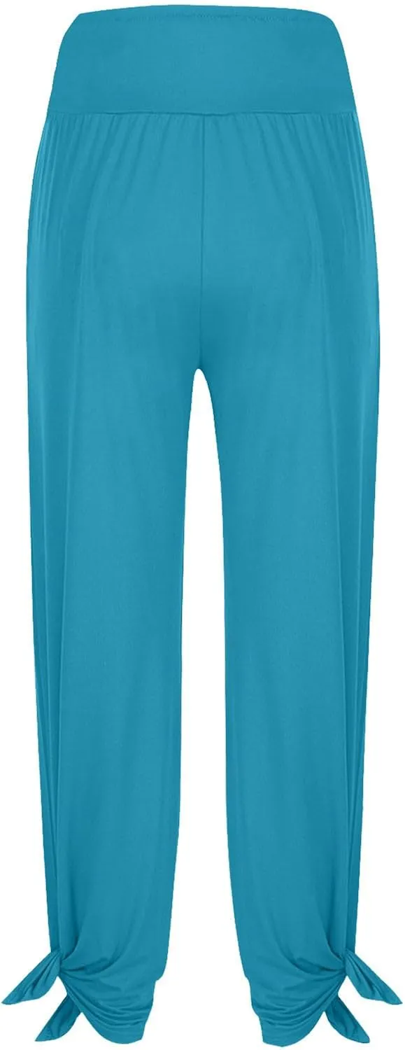 Womens Yoga Pants Workout Running Elastic High Waisted Stretch Wide Leg Joggers Side Split Tie Knot Hem Lounge Pants