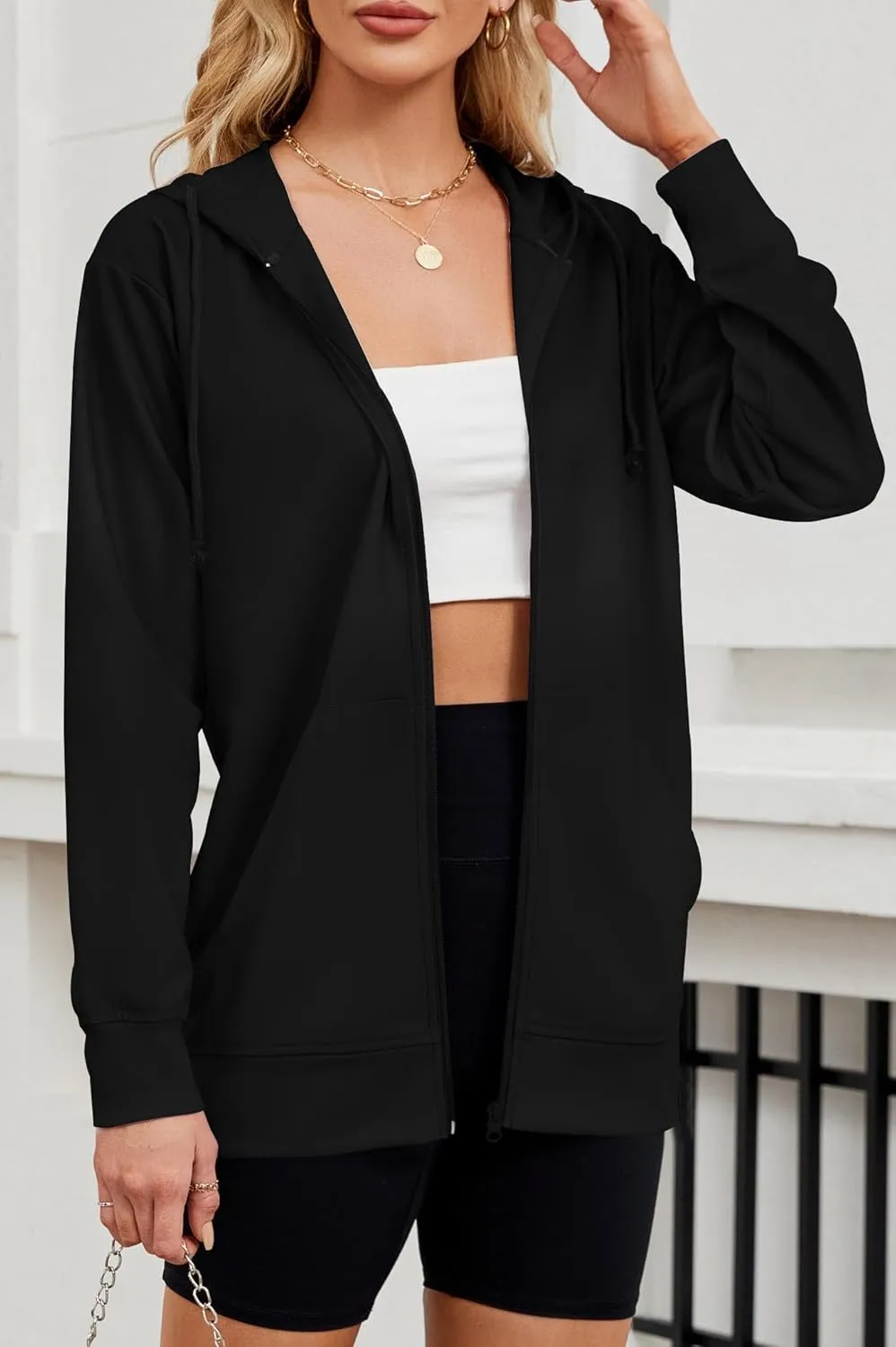 Women's Zip Up Hoodies Long Sleeve Sweatshirts Fall Outfits Casual Oversized Full Zip Hooded Jacket 2025 Fashion