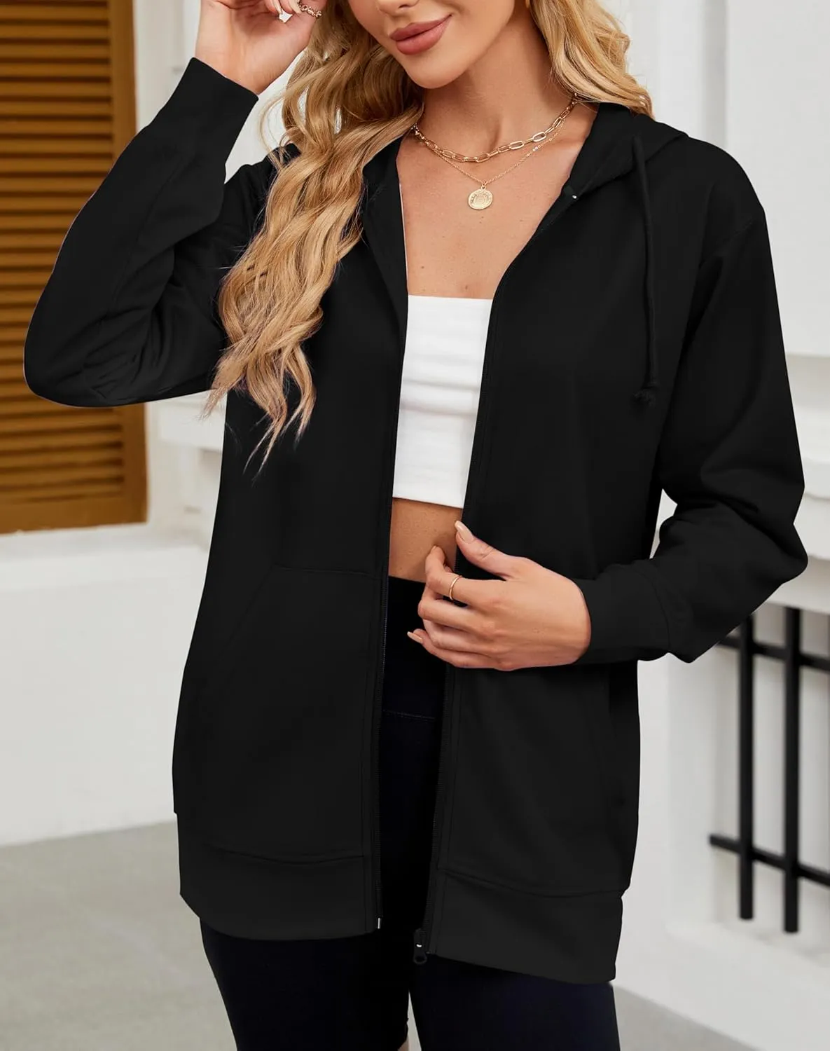 Women's Zip Up Hoodies Long Sleeve Sweatshirts Fall Outfits Casual Oversized Full Zip Hooded Jacket 2025 Fashion