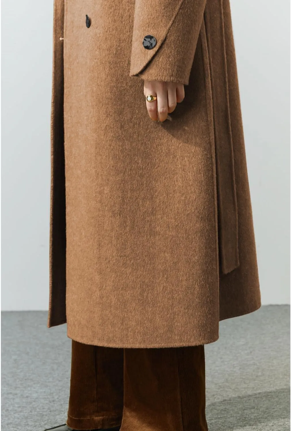 Wool Coats for Women Winter Lapel Double Breasted Wool Blend Long Pea Trench Coat Pocketed Outwear with Belt