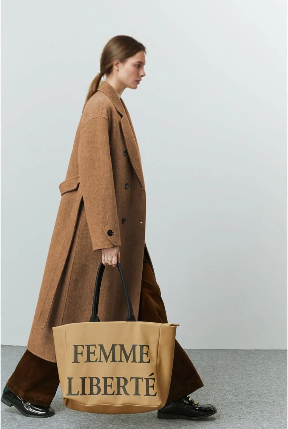 Wool Coats for Women Winter Lapel Double Breasted Wool Blend Long Pea Trench Coat Pocketed Outwear with Belt
