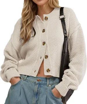Wowcarbazole Womens Open Front Cardigan Sweaters Long Sleeve Button Down Knit Jackets Coat Cropped Cute Tops Fall Outerwear