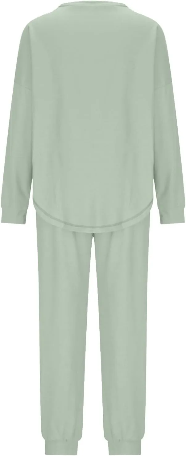 Xiaojmake Waffle Knit Lounge Sets for Women Long Sleeve Jogger Pajamas Sets with Pockets 2 Pieces Knit Outfits Top and Pants