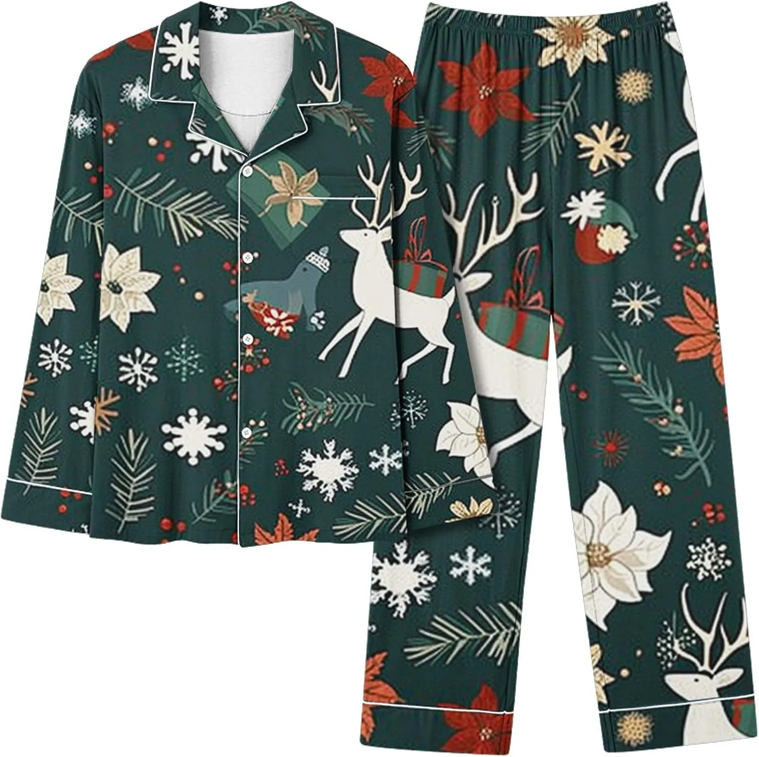 Xiaojmake Women Pajamas Long Sleeve Sleepwear Casual Button Down Lounge Set Sleepwear Soft Pjs Set and Wide Leg Pajama Bottom