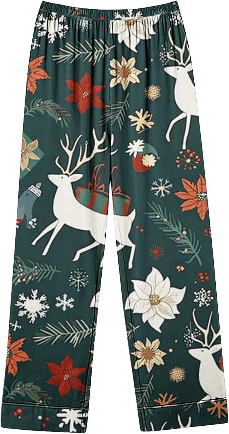 Xiaojmake Women Pajamas Long Sleeve Sleepwear Casual Button Down Lounge Set Sleepwear Soft Pjs Set and Wide Leg Pajama Bottom