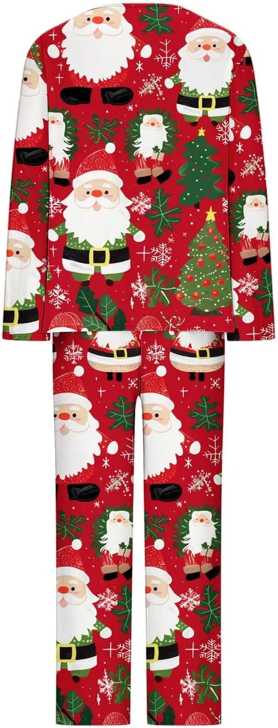 Xiaojmake Women's Pajama Sets 2 Piece Long Sleeve Round Neck Sleepwear Cotton Soft Pjs Christmas Lounge Sets with Pockets
