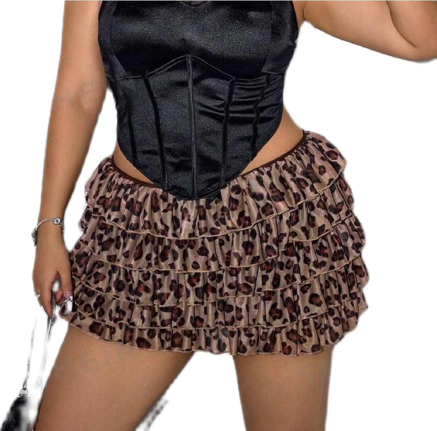 Y2K Lace Mini Skirt for Women Sexy Layered Pleated Flowy Short Skirt Low Rise Ruffle Half Slip Skirt Underskirt