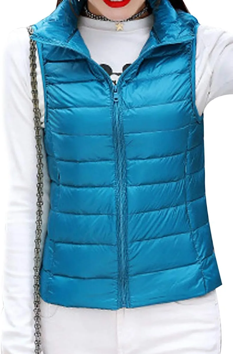 YMING Womens Packable Down Vest Solid Color Lightweight Outwear Zipper Puffer Vest Jackets