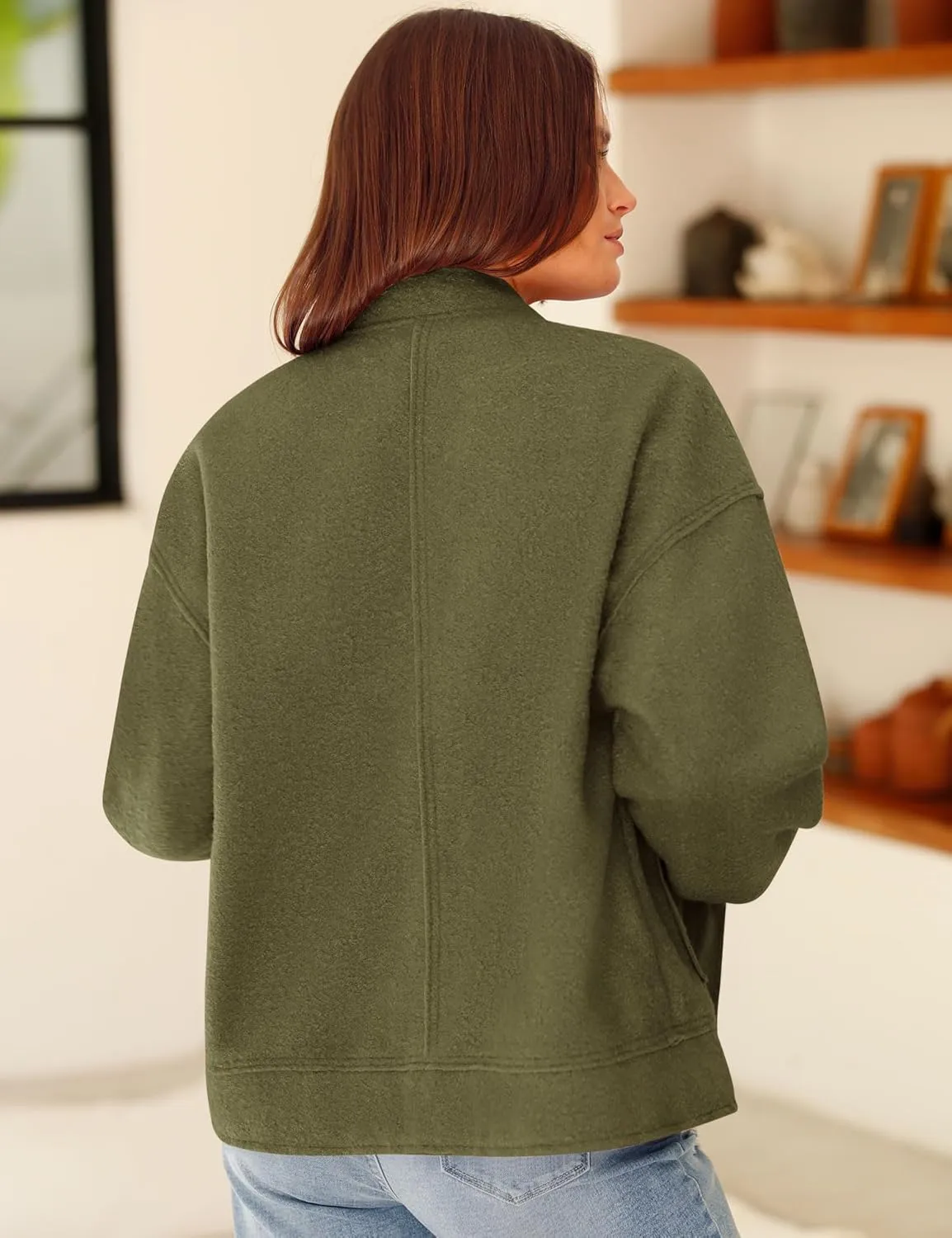 Yousify Women 2024 Fall Winter Fleece Jacket Long Sleeve Casual Button Fuzzy Sherpa Cropped Coats Outerwear with Pockets