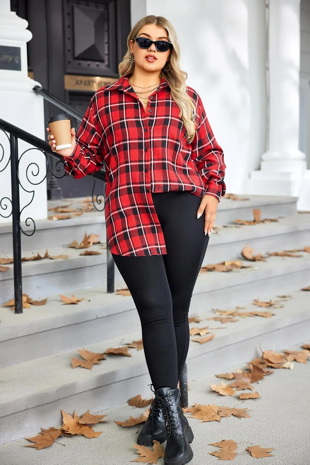 Zeagoo Womens Plus Size Flannel Shirt Plaid Shirts Long Sleeves Casual Button Down Collared Shacket Tops 16W-26W
