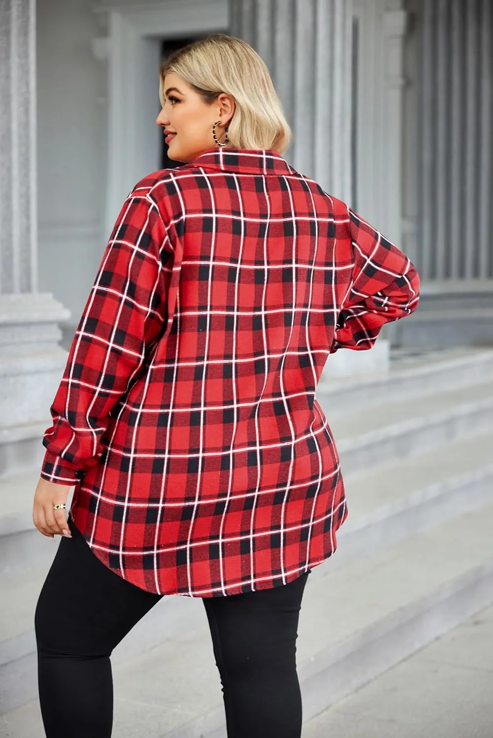 Zeagoo Womens Plus Size Flannel Shirt Plaid Shirts Long Sleeves Casual Button Down Collared Shacket Tops 16W-26W