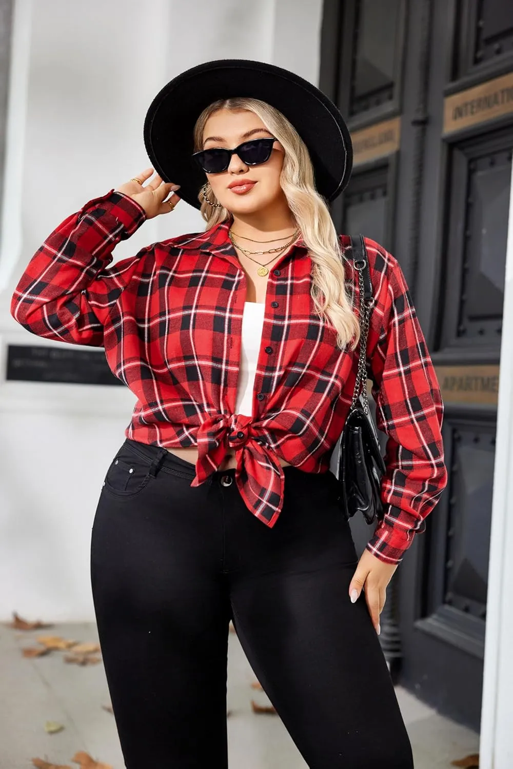 Zeagoo Womens Plus Size Flannel Shirt Plaid Shirts Long Sleeves Casual Button Down Collared Shacket Tops 16W-26W