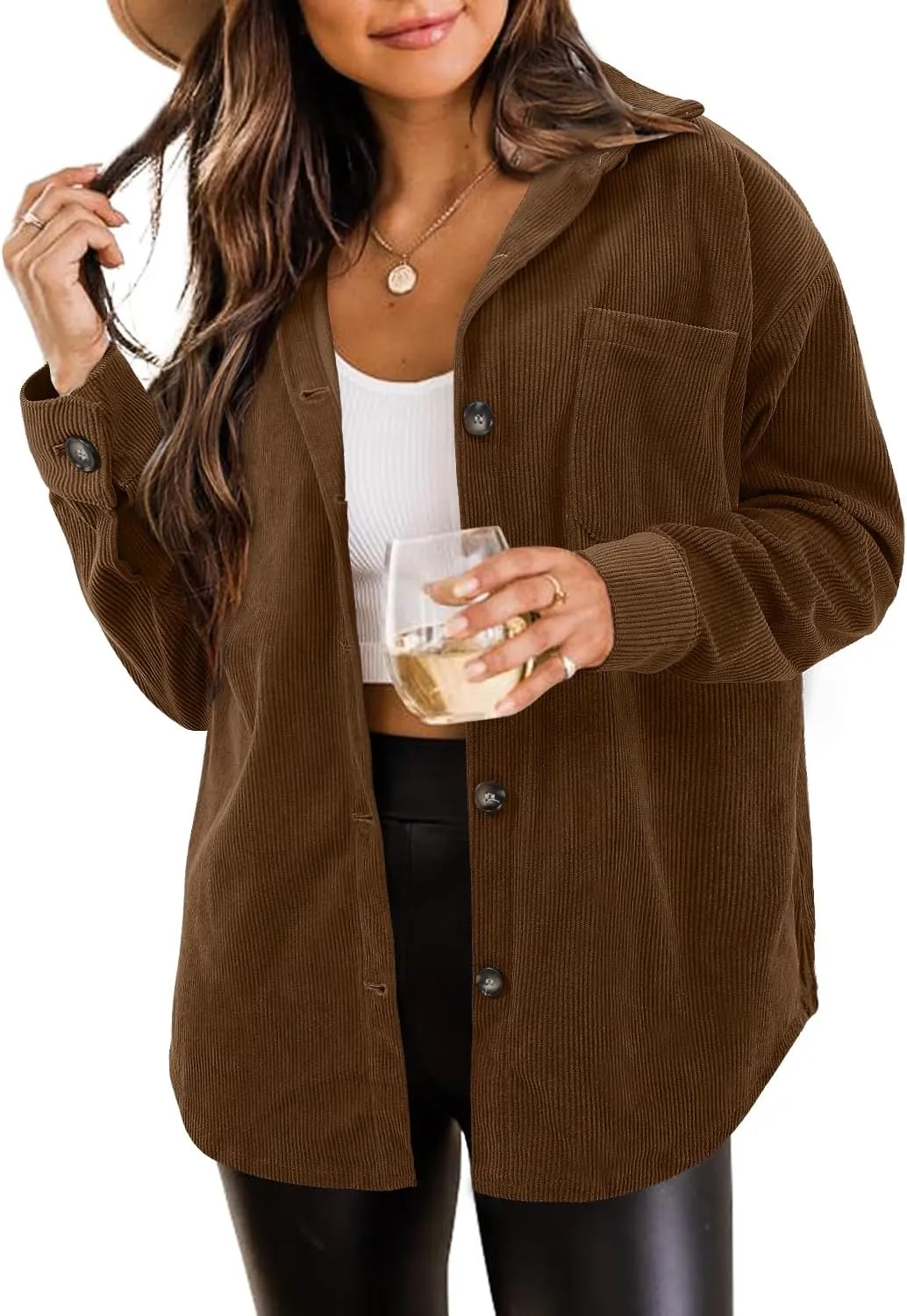 ZOLUCKY Womens Shackets Jacket Plus Size Long Sleeve Button Down Shirts Blouses Tops