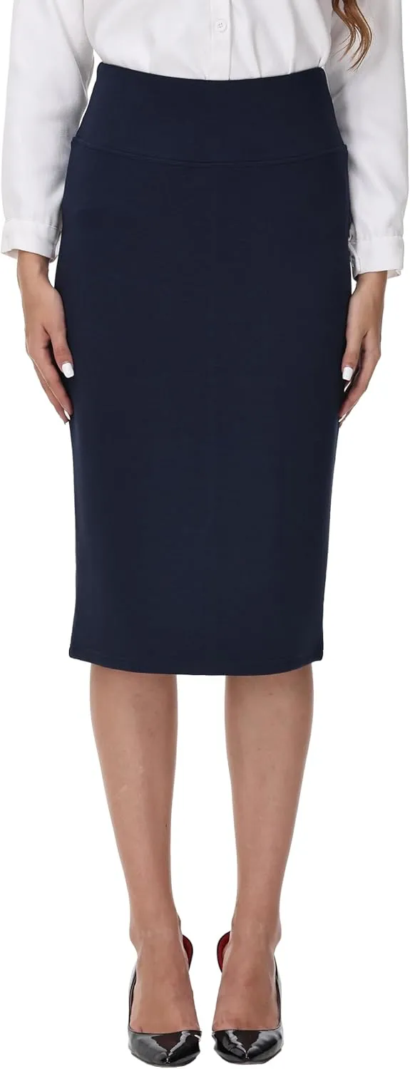 ZTN Skirts for Women Stretch High Waist Pencil Skirt Bodycon Business Skirt with Back Slit Below Knee