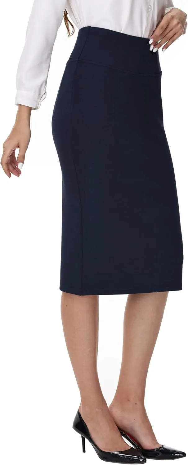 ZTN Skirts for Women Stretch High Waist Pencil Skirt Bodycon Business Skirt with Back Slit Below Knee