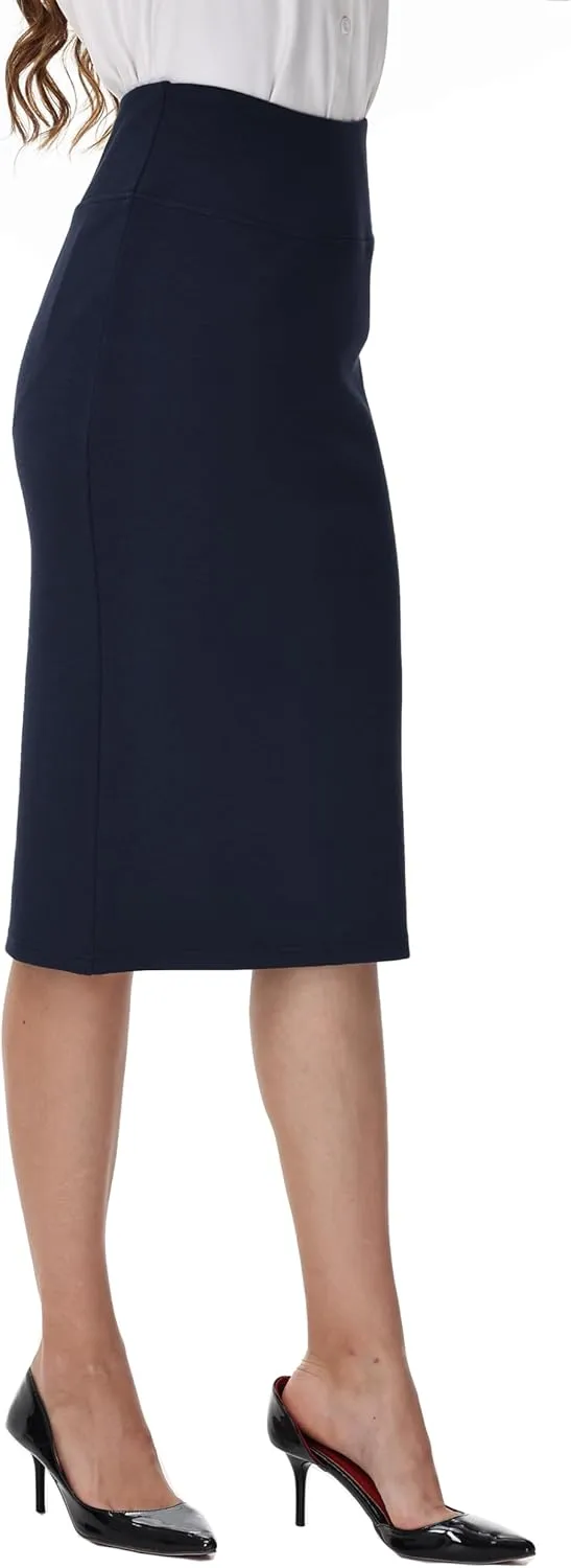 ZTN Skirts for Women Stretch High Waist Pencil Skirt Bodycon Business Skirt with Back Slit Below Knee
