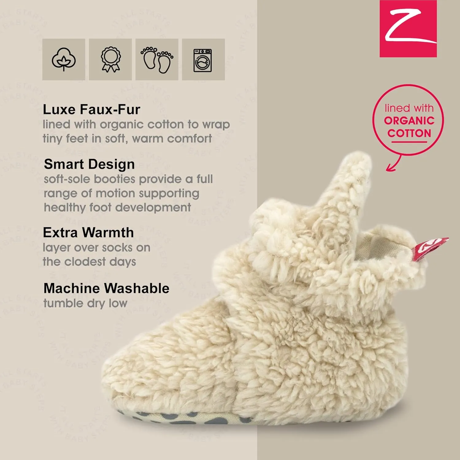 Zutano Unisex Furry Baby Booties with Grippers, Organic Cotton Lining, Baby Registry Must Haves